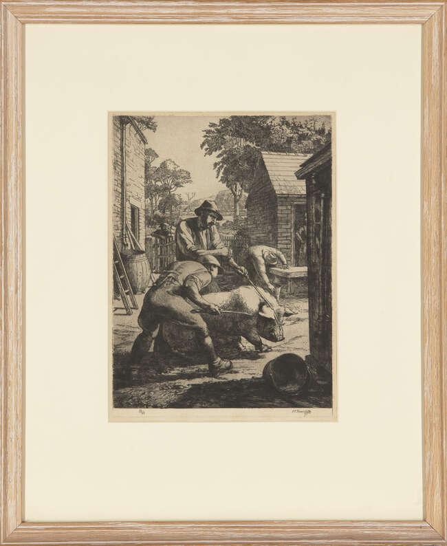 
	
		Charles Frederick Tunnicliffe RA,
		British 1901-1979-
		 
		Moving the Pig,...