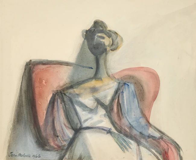 John Melville, British 1902-1986 - Seated woman, 1966;  watercolour on paper, signed and dated...