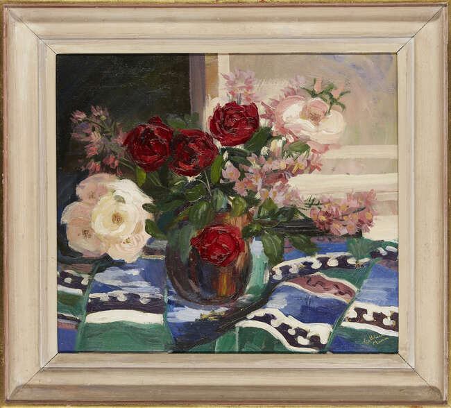 
	
		Cathleen Sabine Mann ROI RP SWA, 
		British 1896-1959 - 
		Vase of peonies; 
		 
		