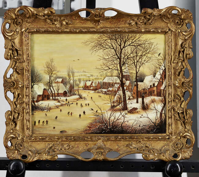 
	
		Leighton Maybury, British, b. 1929,  a Limoges porcelain plaque painted with a scene of...