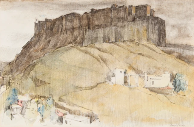 Gwalior Fort, Mid 20th Century
Watercolour and pastel on paperSigned lower right
30.5 x 47.5 cm