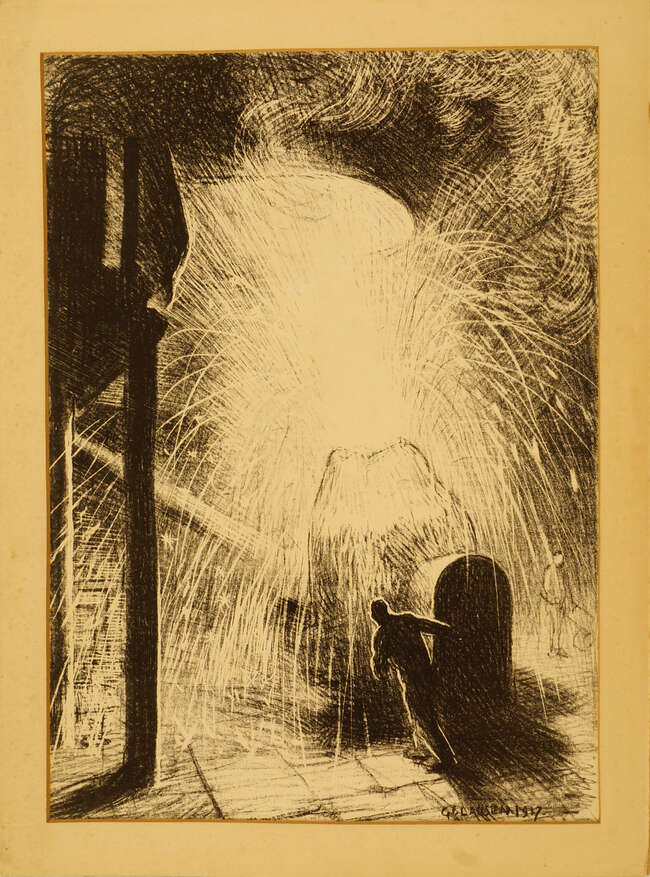 
	
		Sir George Clausen RA, 
		British 1852-1944- 
		The Furnace (print made during service...