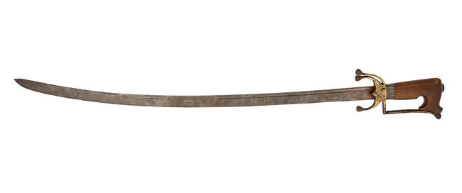 
	
		A Nimcha sword with rhino horn hilt, North Africa, probably Morocco, late 18th-early 19th...