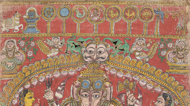 
	
		A scroll depicting Markandeya and Bhavana Rishi Purana performed before the Padma Sale,...