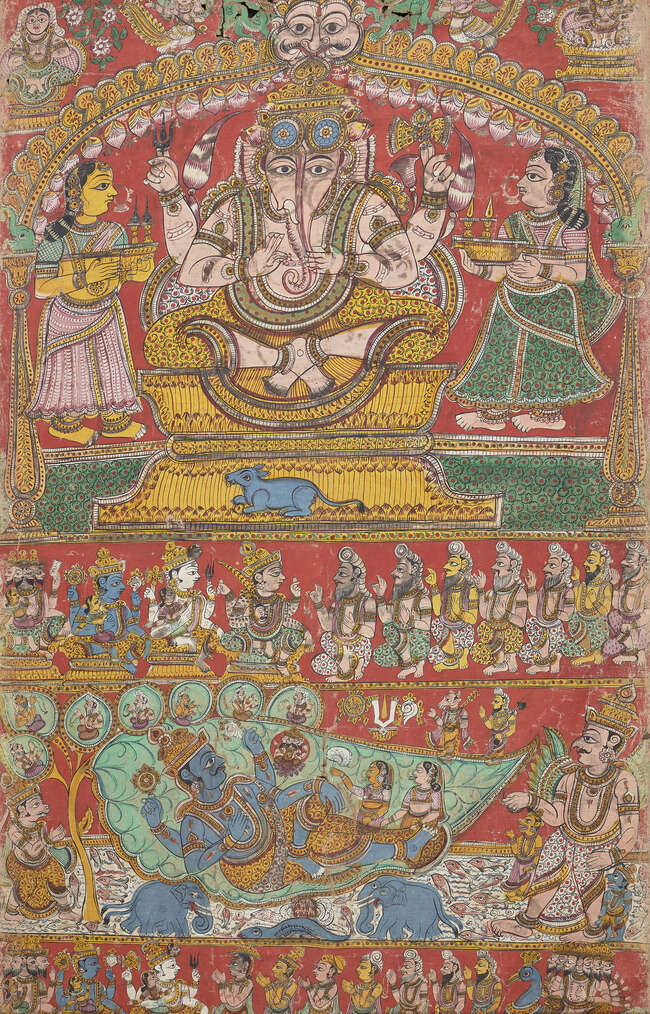 
	
		A scroll depicting Markandeya and Bhavana Rishi Purana performed before the Padma Sale,...
