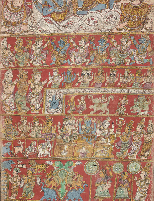 
	
		A scroll depicting Markandeya and Bhavana Rishi Purana performed before the Padma Sale,...