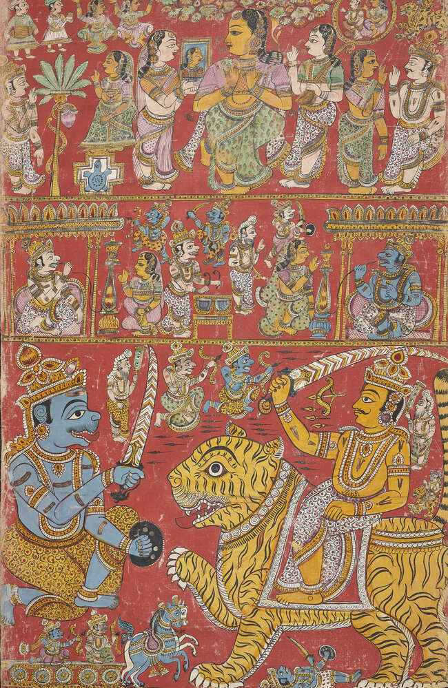 
	
		A scroll depicting Markandeya and Bhavana Rishi Purana performed before the Padma Sale,...