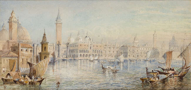 
	
		Myles Birket Foster, RWS, 
		 
		British 1825-1899- 
		 
		Two Venetian Canal...