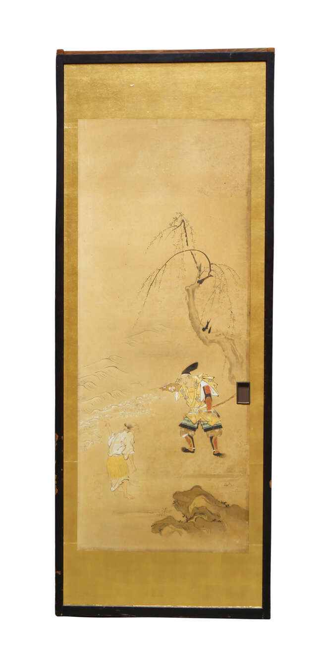 
	
		A set of four Japanese painted sliding doors, Meiji period, ink and colour on paper,...