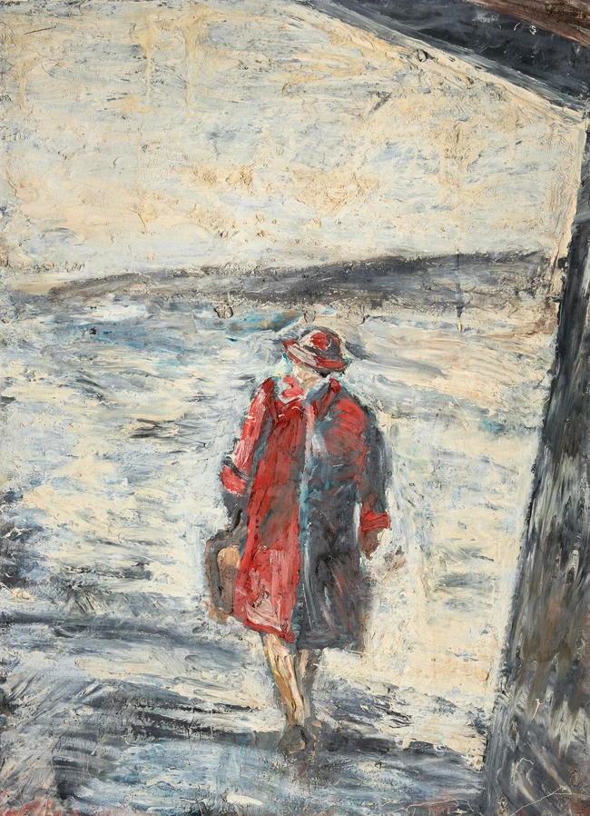 Emrys Williams, British b.1958 - Woman by a Shelter, 1987; oil on canvas, 103.4 x 75.3 cm (ARR) 