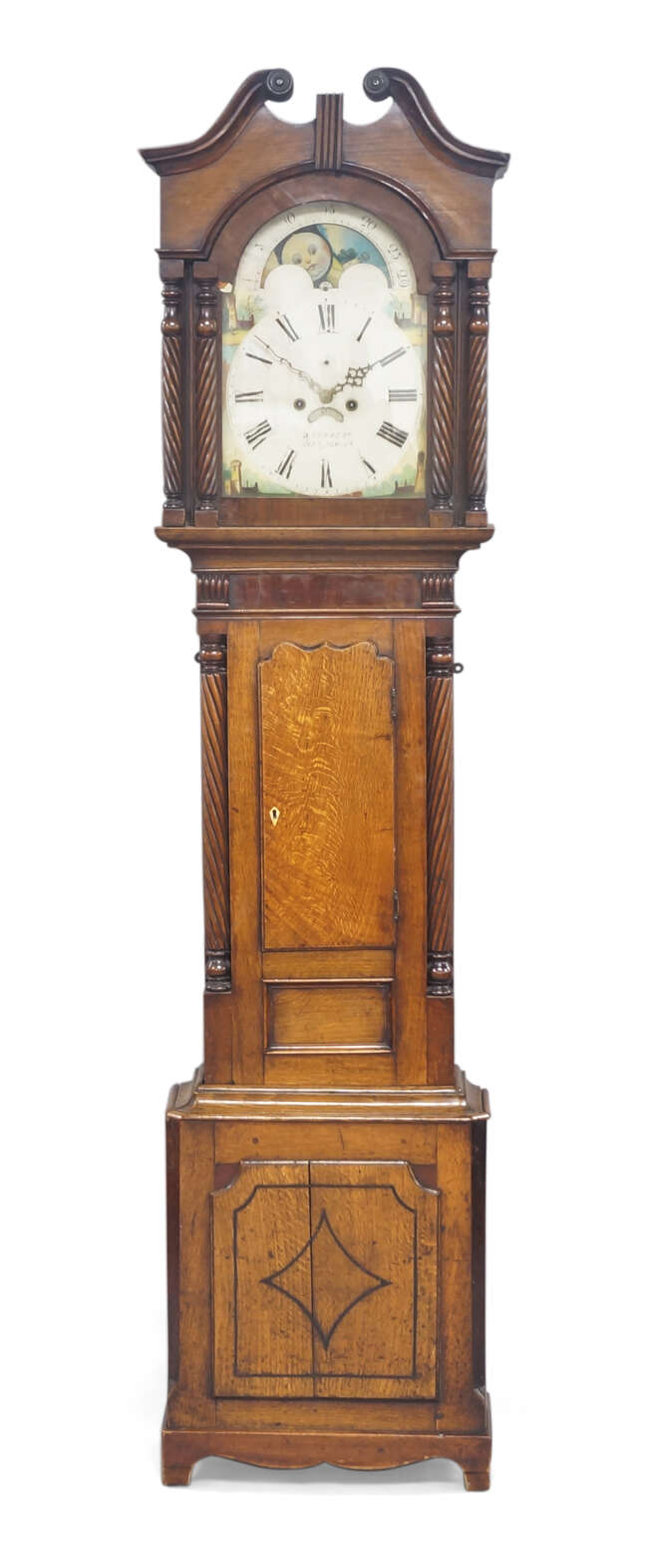 
	
		A Welsh oak longcase clock, by D. Herbert, Aberystwyth, circa 1830, the hood with broken...