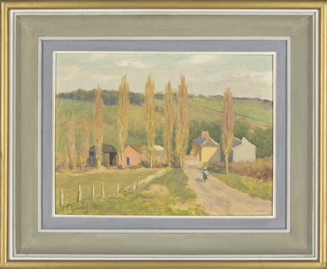 
	
		Alan Stenhouse Gourley PROI, 
		British 1909-1991 - 
		 
		Figure on a road to a...