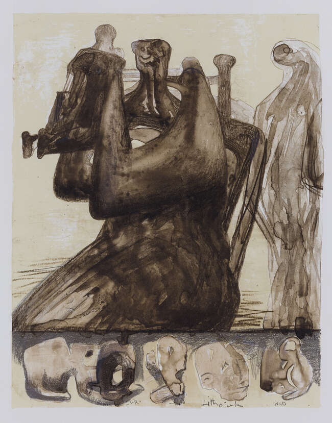 
	
		Henry Moore OM CH FBA,
		British 1898-1986-
		 
		Mother and Child with Border Design...