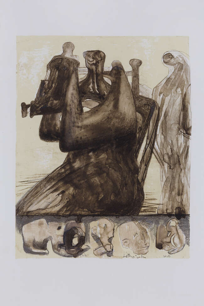 
	
		Henry Moore OM CH FBA,
		British 1898-1986-
		 
		Mother and Child with Border Design...
