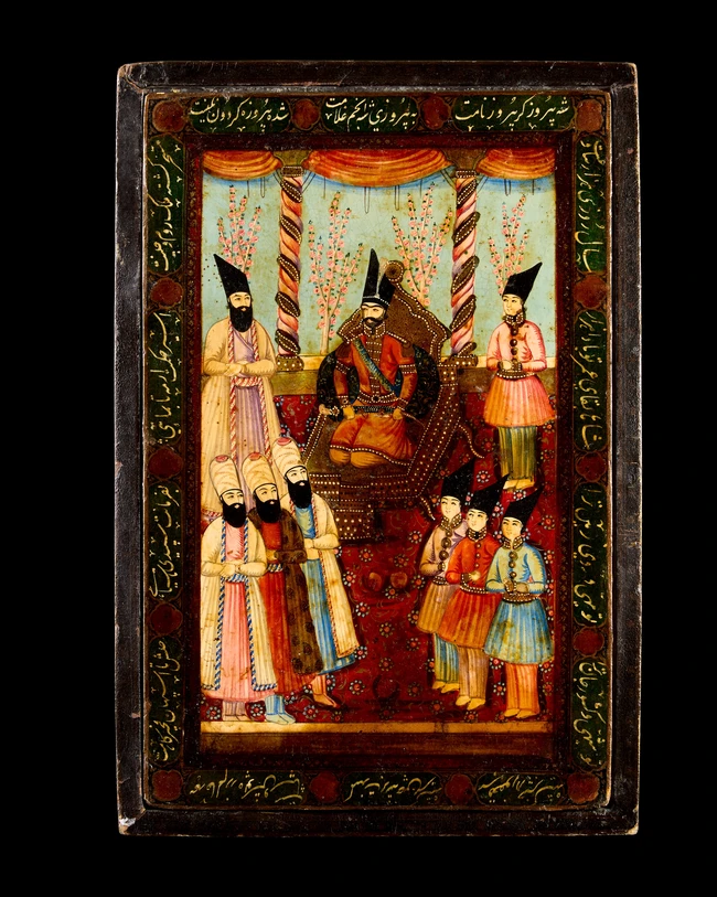 A rectangular lacquered papier-mâché mirror case, Qajar Iran, late19th/early 20th...