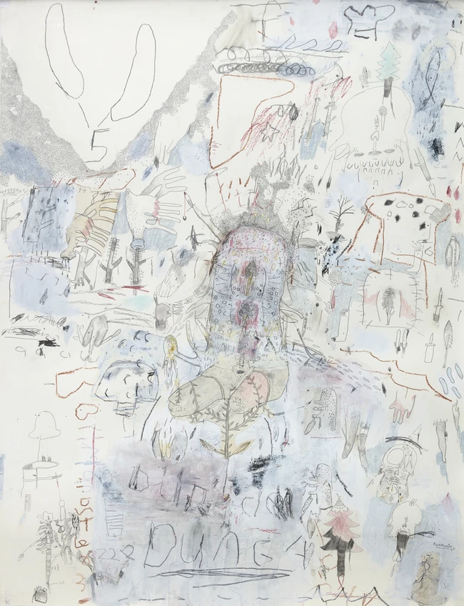 Antonio Diaz, Contemporary, Bubbling up Against the Inventor, 2007; mixed media on paper, signed...