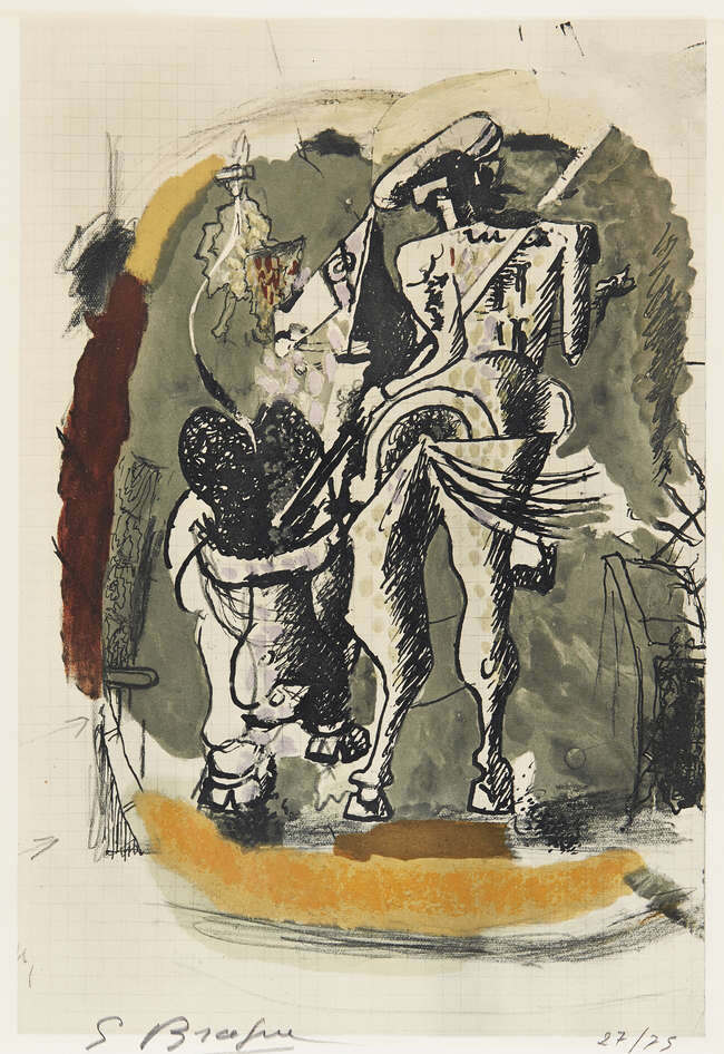 
	
		After Georges Braque, 
		French 1882-1963- 
		Torero, 1950; 
		photolithograph in colours...