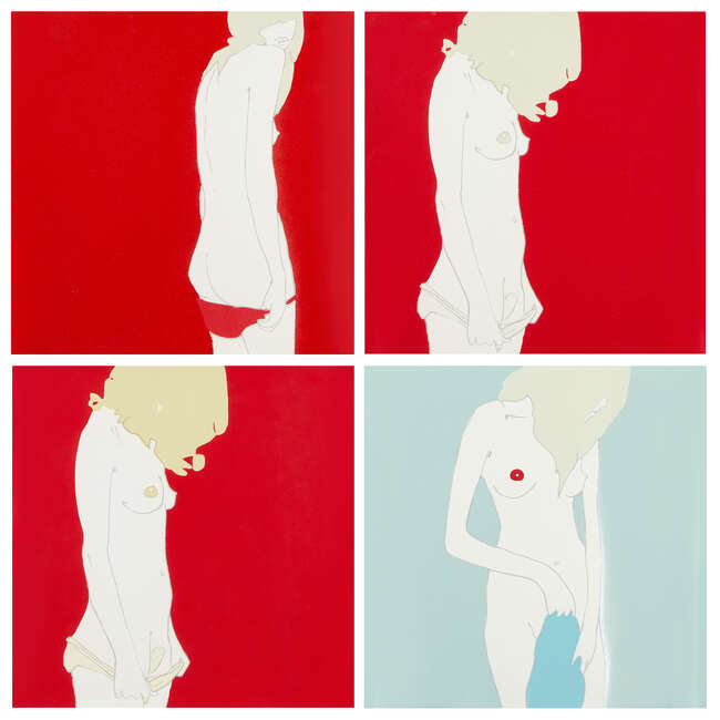 
	
		Natasha Law,
		British, b.1970-
		 
		Untitled blue and red;
		 
		four screenprints...