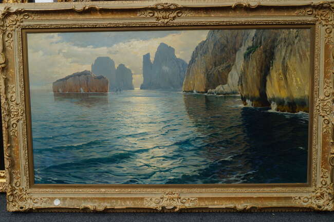 
	
		Michele Federico, 
		Italian 1884-1966-
		 
		The Faraglioni and Monacone Rocks,...
