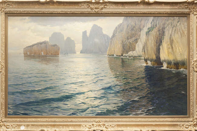 
	
		Michele Federico, 
		Italian 1884-1966-
		 
		The Faraglioni and Monacone Rocks,...