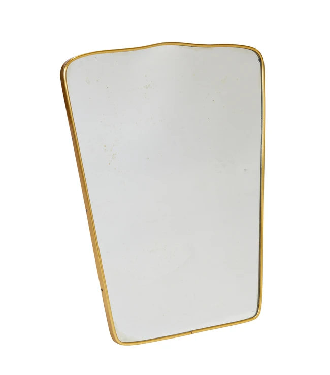 Italian Shaped wall mirror, circa 1950 Brass, mirrored glass 71.5cm high, 58cm wide 