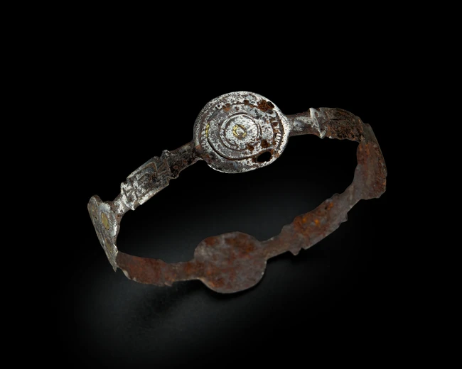 A Byzantine gilt-silver bracelet with two disc medallions, circa 9th-12th Century...