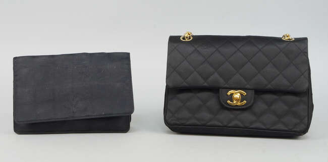 
	
		Chanel: a classic black quilted satin flap front shoulder bag, gilt metal chain and...