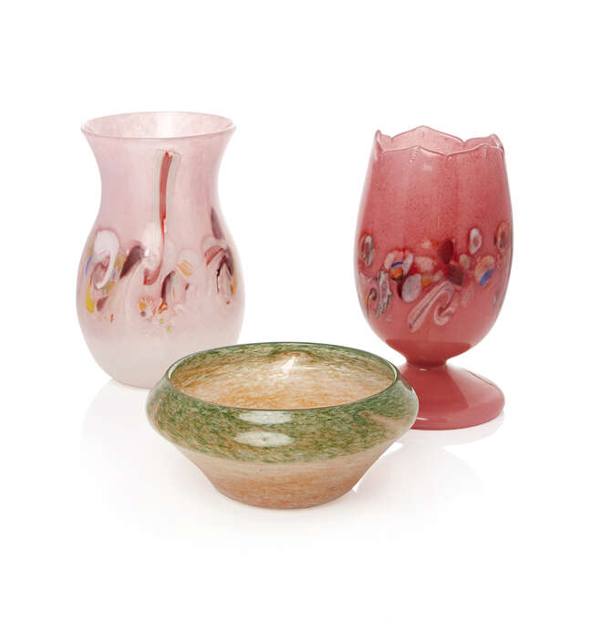 
	
		Vasart, a glass 'Tulip' lamp 
		20th Century, unsigned
		Dark pink with coloured...