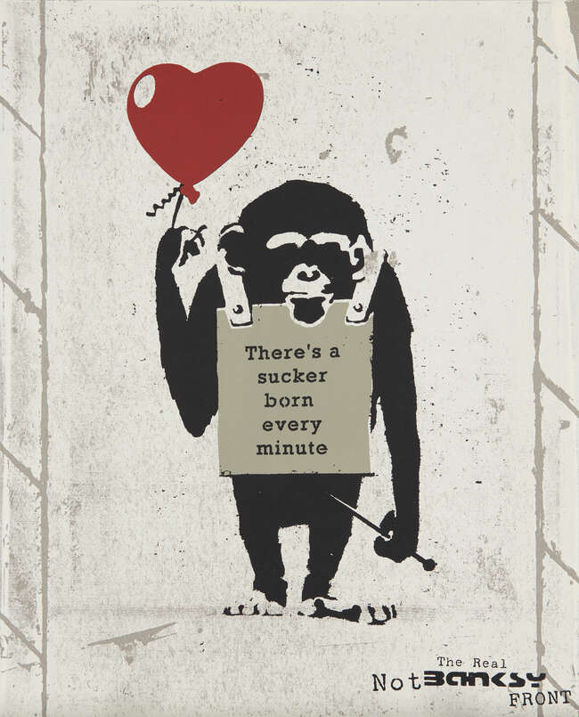 
	
		The Real Not Banksy Front,
		British contemporary-
		 
		True Love Fake Art Suckers!,...