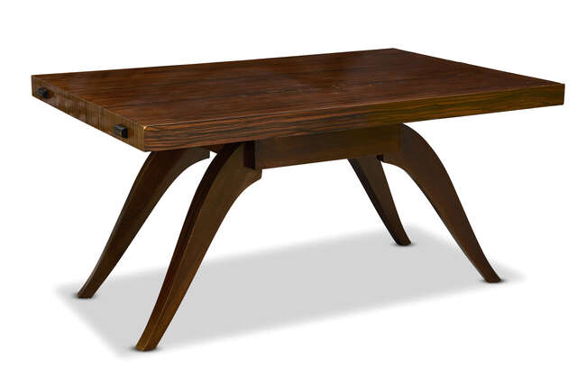 
	
		French Art Deco, a Macassar and rosewood dining table 
		c.1930
		Plain top, on splayed...
