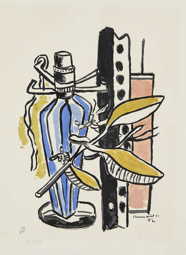 
	
		Fernand Leger, 
		French 1881-1955-
		 
		Untitled (Still Life), 1951;
		 
		