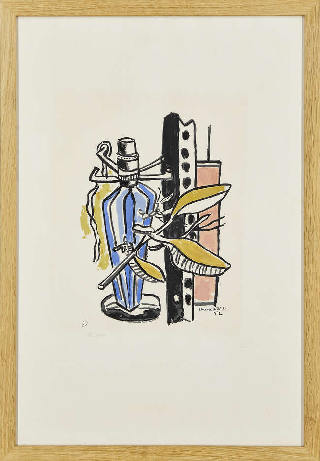 
	
		Fernand Leger, 
		French 1881-1955-
		 
		Untitled (Still Life), 1951;
		 
		