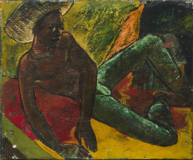 Geoffrey Holder, Trinidadian 1930-2014 - Reclining Figure (with 'Portrait of a woman' on the...