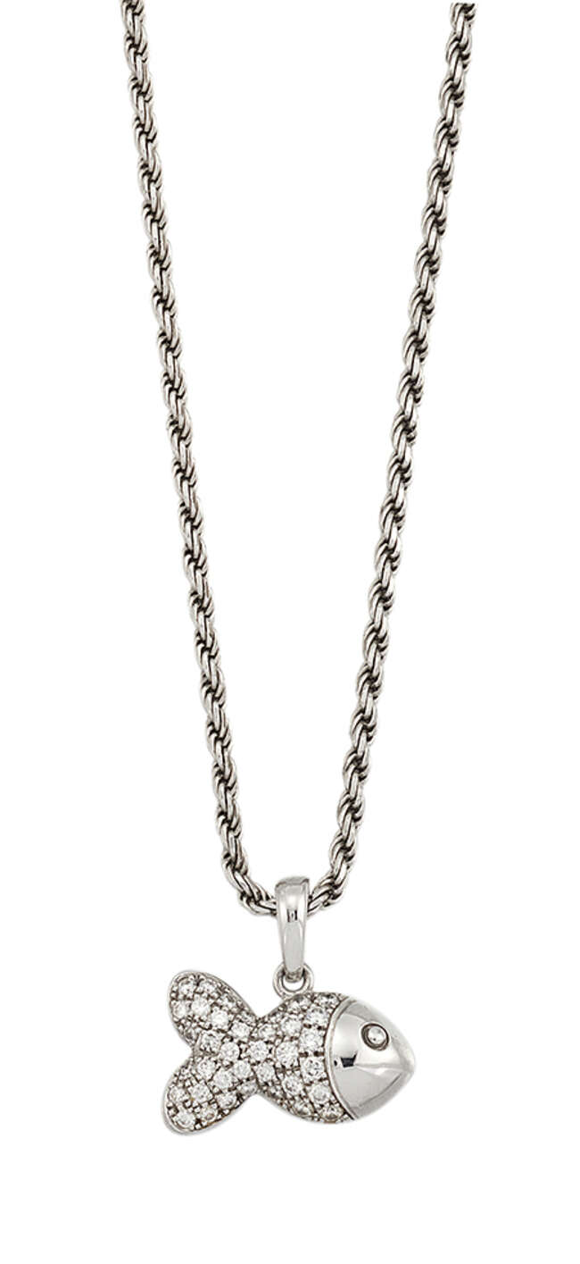 
	
		A diamond pendant necklace, by Chopard, the pendant designed as a pave diamond-set fish,...