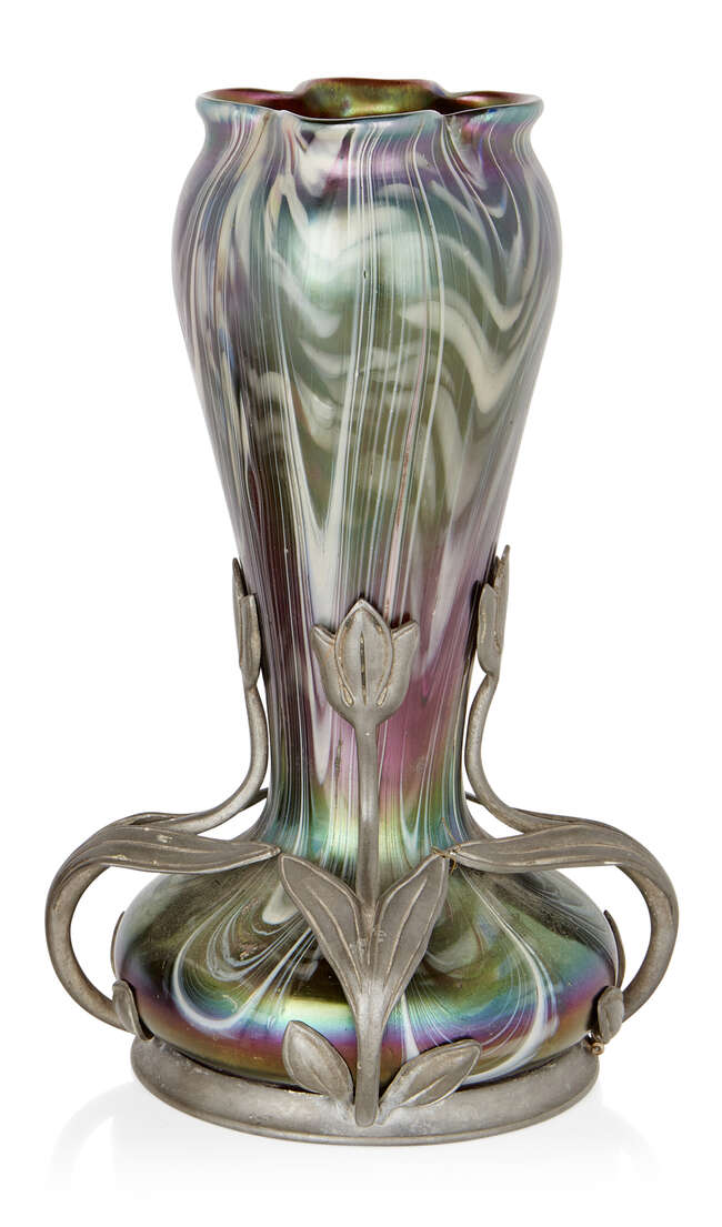 
	
		Josef Rindskopf Sohne (attributed) and Van Houten, 
		 
		Art Nouveau vase in mount,...