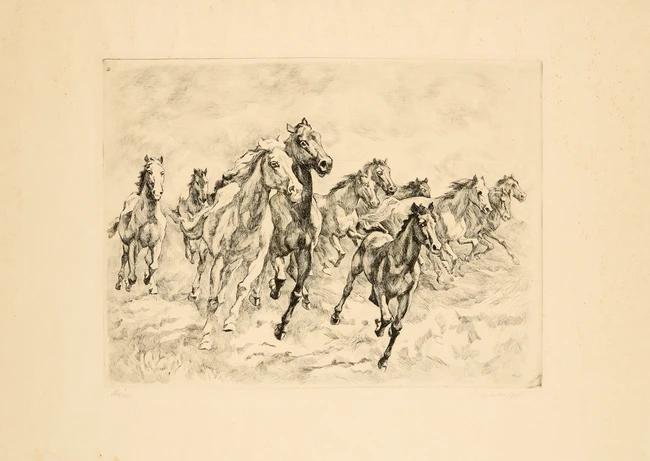 Istvan Benyovszky, Hungarian 1898-1969Menes (Herd);monochrome etching on wove, signed and...