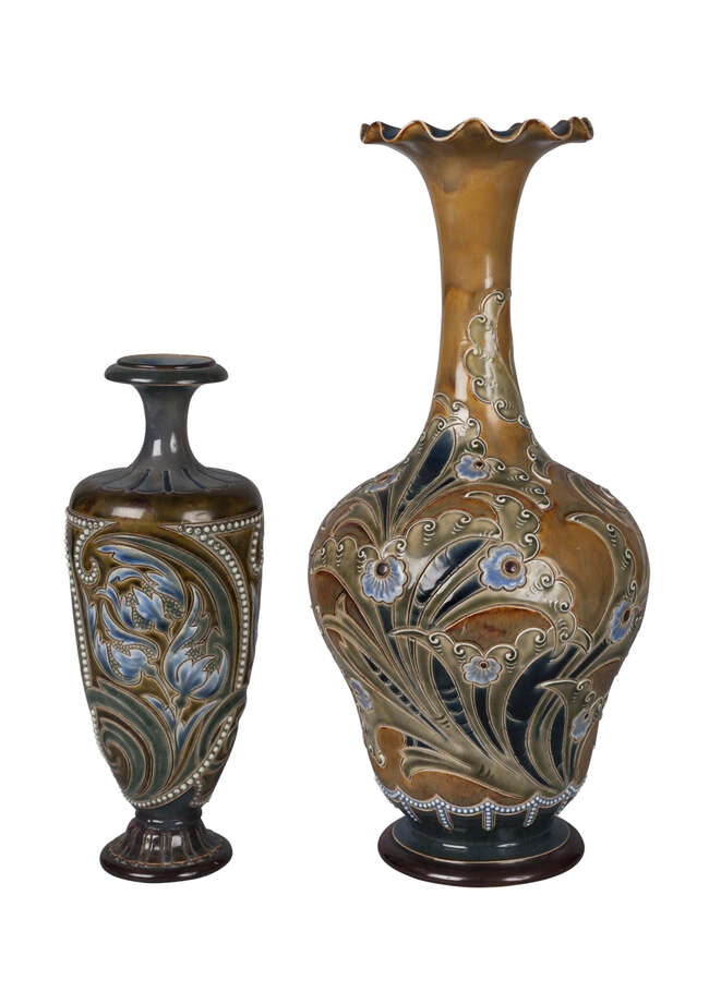 
	
		Doulton Lambeth, a stoneware vase by Eliza Simmance
		c.1895, impressed factory marks,...