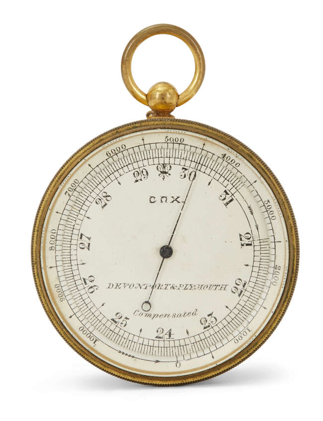 
	
		A brass cased compensated aneroid pocket barometer with compass verso, by Cox, Davenport...
