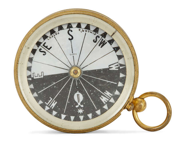 
	
		A brass cased compensated aneroid pocket barometer with compass verso, by Cox, Davenport...