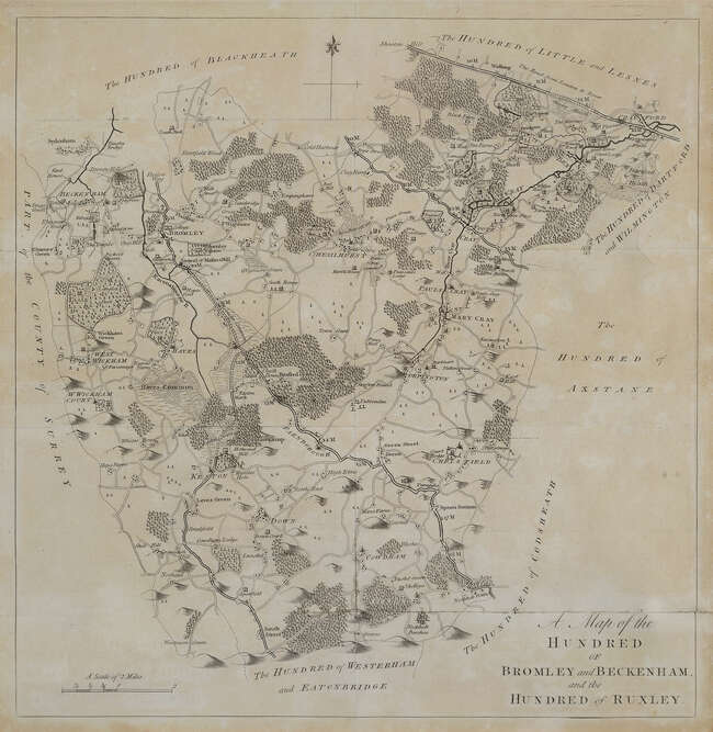 
	
		A Map of &#39;The Hundred of Bromley and Beckenham and the Hundred of Ruxley&#39;, 19th century,...