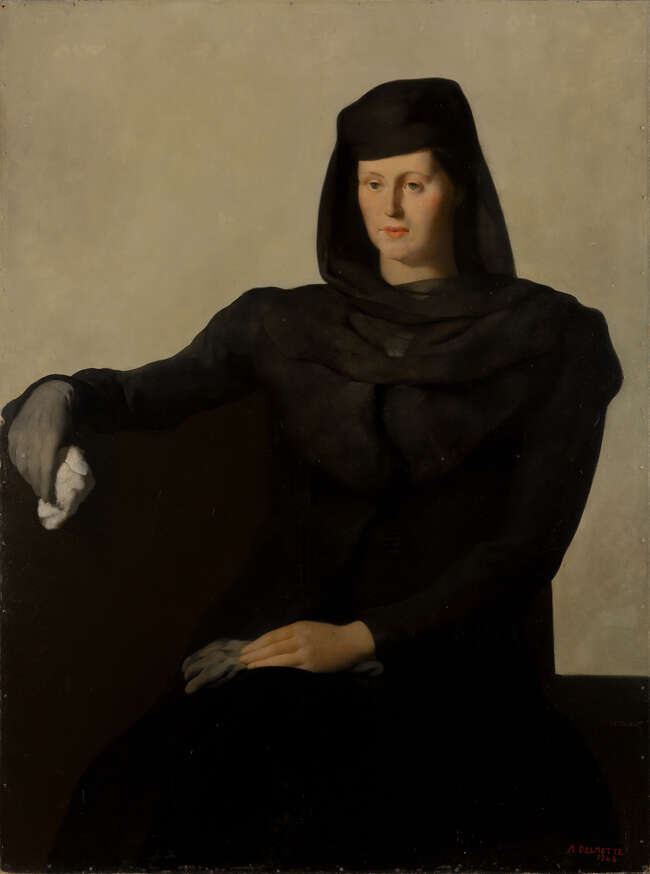
	
		Marcel Delmotte, 
		Belgian 1901-1984 - 
		Portrait of a woman, 1943; 
		oil on panel,...
