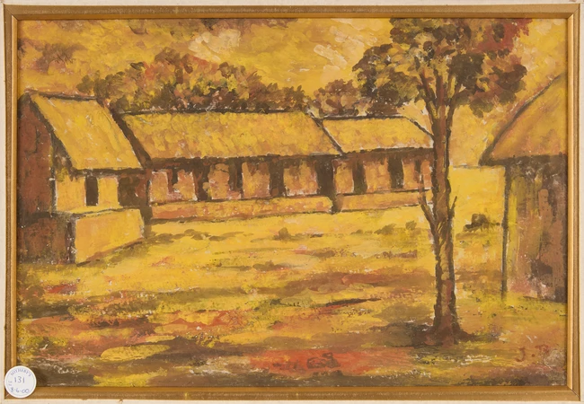 Jamini Roy (Indian 1887-1972), The village school, 
signed lower right J.R., 
oil on card,
30.5...