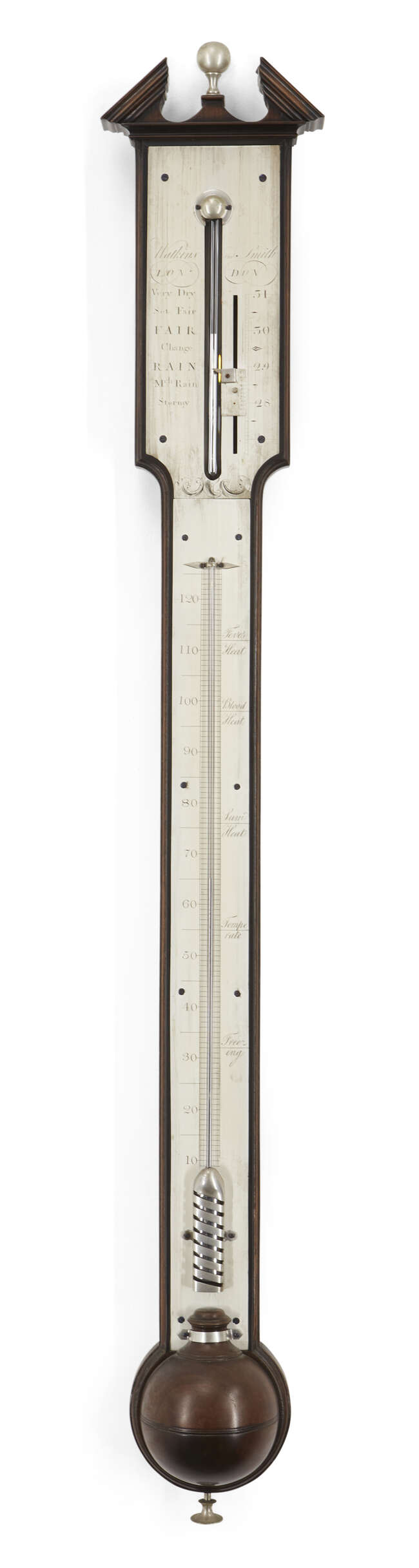 
	
		A George III mahogany bayonet tube stick barometer, by Watkins & Smith, c.1765, with...