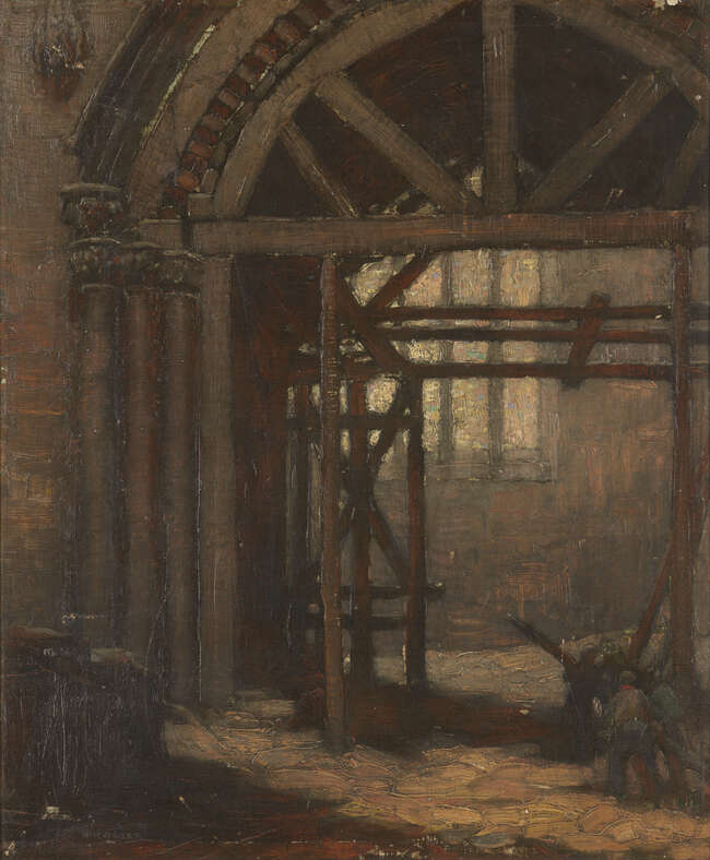 Ernest Procter ARA, 
British 1885-1935 - 
 
Cathedral interior; 
 
oil on canvas, signed lower...