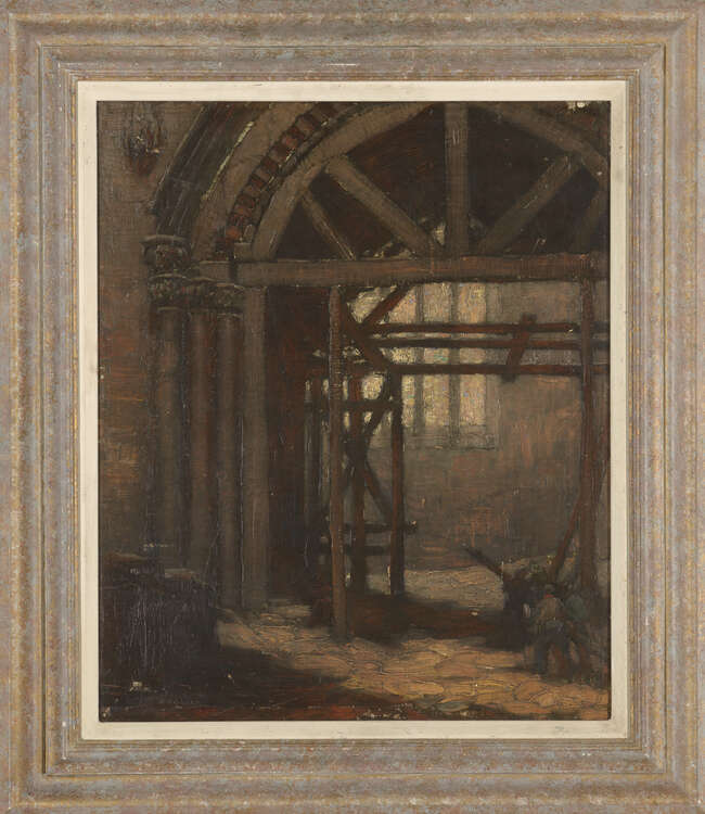 Ernest Procter ARA, 
British 1885-1935 - 
 
Cathedral interior; 
 
oil on canvas, signed lower...