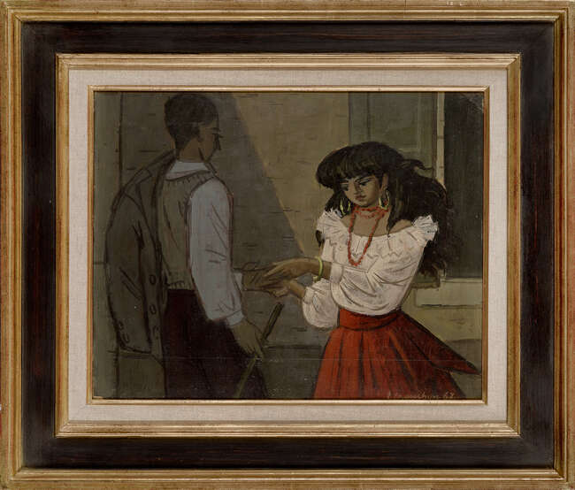 Émile Chambon, Swiss 1905-1993 -La bonne aventure, 1967;oil on board, signed and dated lower right...