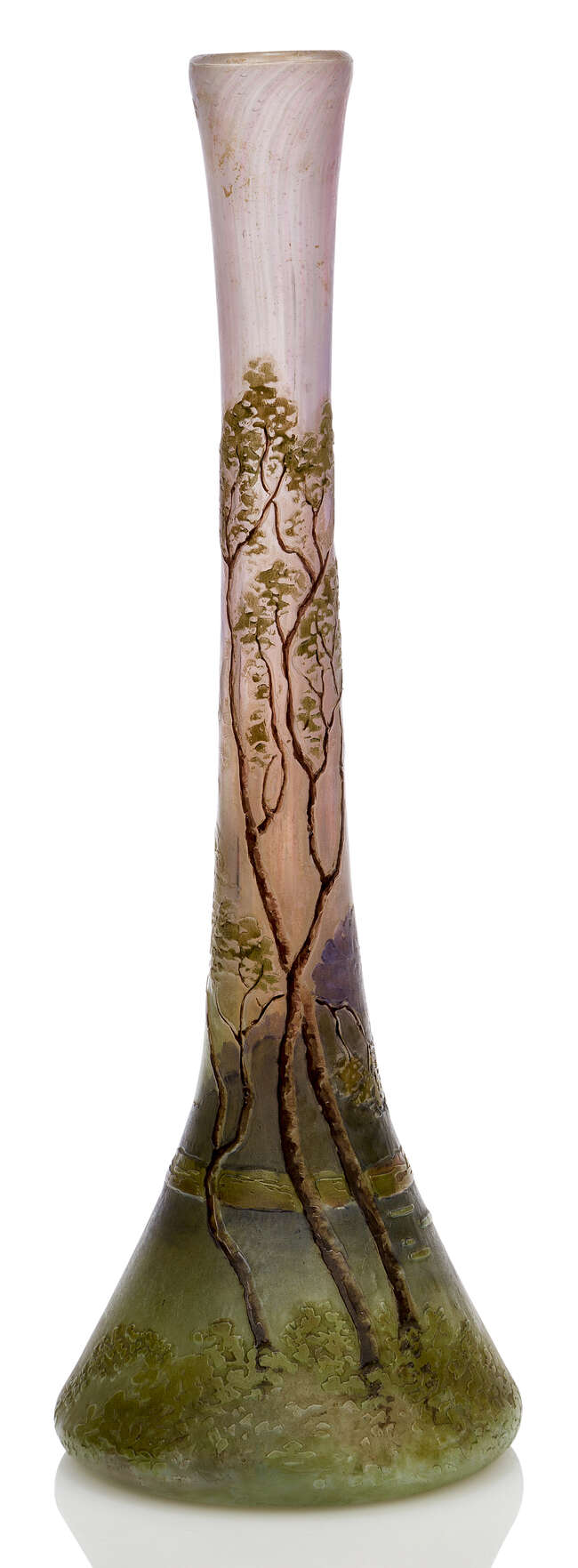 
	
		Legras, a French solifleur glass vase  
		c.1925, signed Legras   
		The streaked body...