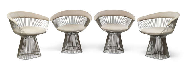 
	
		Warren Platner (1919-2006), a Platner dining table and four Platner armchairs for Knoll...