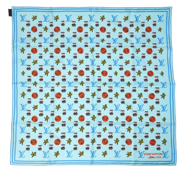 
	
		Jonas Wood X Louis Vuitton,
		American b.1977-
		 
		Monogram Square Scarf (blue),...
