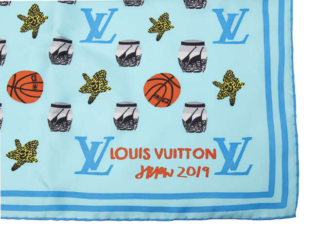 
	
		Jonas Wood X Louis Vuitton,
		American b.1977-
		 
		Monogram Square Scarf (blue),...